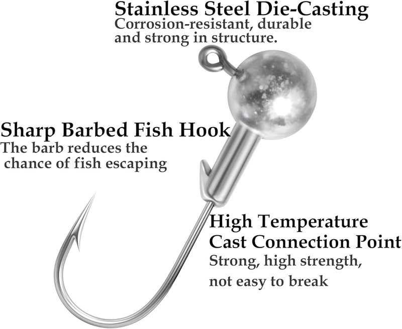 Jeoronuly 40pack Fishing Jig Heads Set with Hooks Box, Fishing Soft Lures Hooks for Crappie Bass Trout, Saltwater Freshwater Fishing Tackle Kit, 1/8 oz, 3/16 oz, 1/4 oz, 3/8 oz, 10pcs Each Size - Image 2